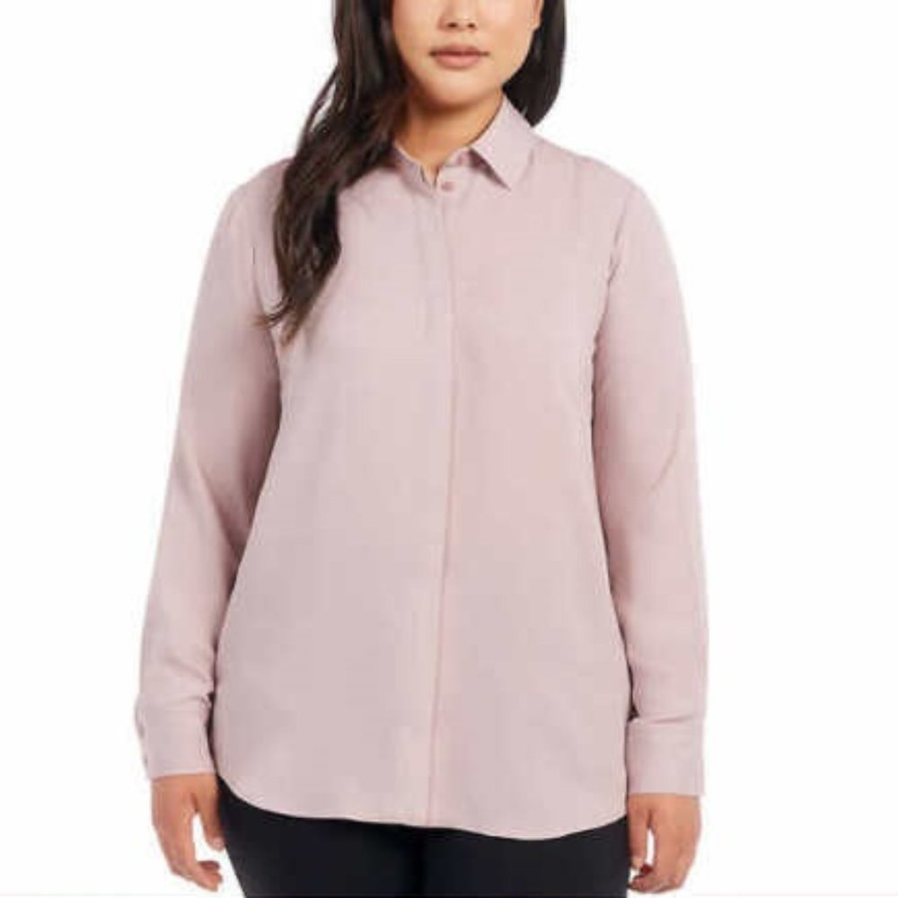 NWT Dalia Womens Long Sleeve Woven Button Down Blouse Ash Lily Size XL $60 EE082